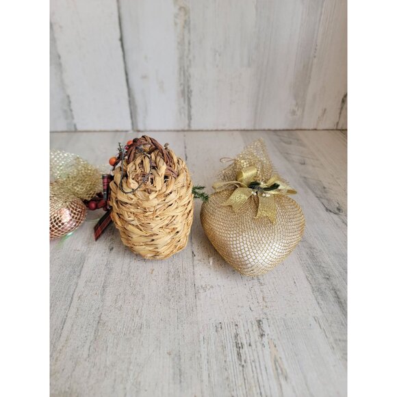 Vintage heart basket pinecone cranberry ornament Xmas set - Picture 9 of 10